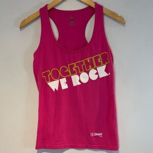ZUMBA together we rock instructor racer back tank top size medium, hot pink